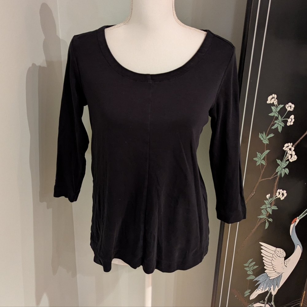 J.Jill Women's XS Perfect Pima 3/4 Sleeve Seamed Tee Casual Pullover Black 102